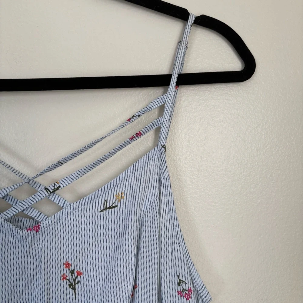 SO Blue Striped Floral Midi Dress Size Large - Picture 4 of 11